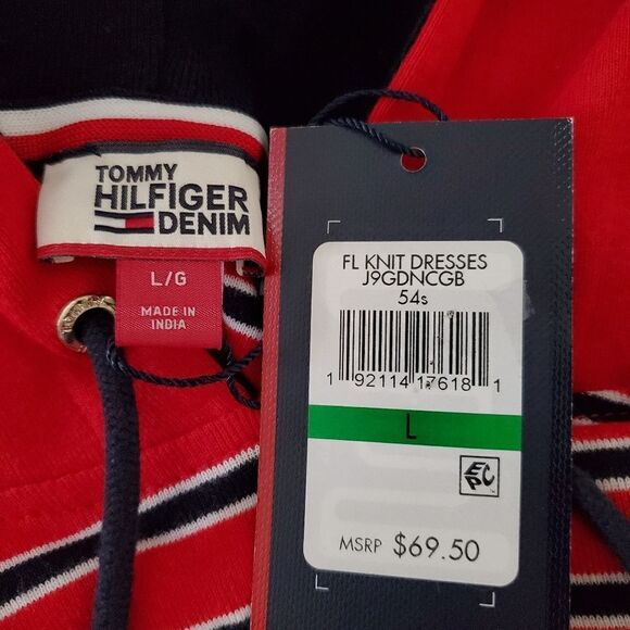 Tommy Hilfiger Striped Hoodie Dress in Red/Black - NEW - Picture 9 of 11